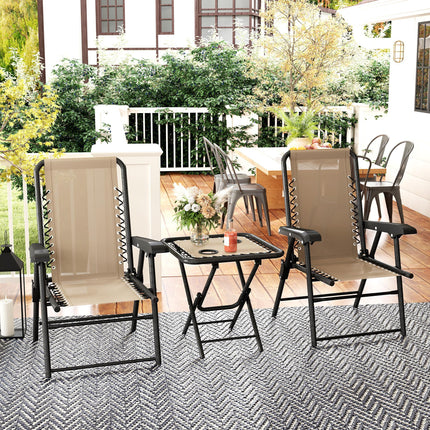 3 Piece Folding Garden Table and Chair Set with Texteline Fabric - Khaki