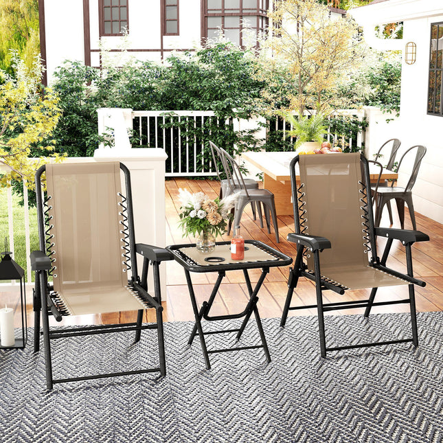 3 Piece Folding Garden Table and Chair Set with Texteline Fabric - Khaki