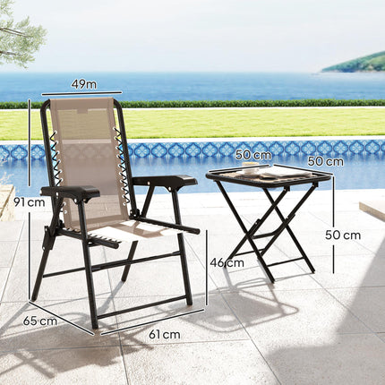 3 Piece Folding Garden Table and Chair Set with Texteline Fabric - Khaki