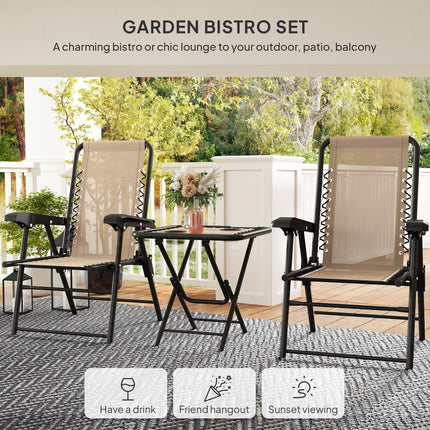 3 Piece Folding Garden Table and Chair Set with Texteline Fabric - Khaki