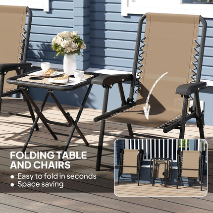 3 Piece Folding Garden Table and Chair Set with Texteline Fabric - Khaki