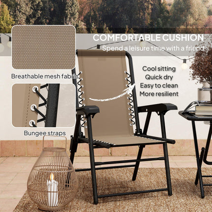 3 Piece Folding Garden Table and Chair Set with Texteline Fabric - Khaki