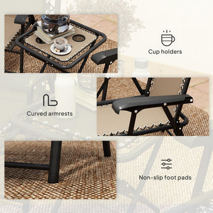 3 Piece Folding Garden Table and Chair Set with Texteline Fabric - Khaki