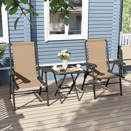 3 Piece Folding Garden Table and Chair Set with Texteline Fabric - Khaki