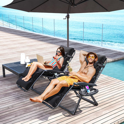 Set of Two Reclining Sun Loungers with Cushions - Black