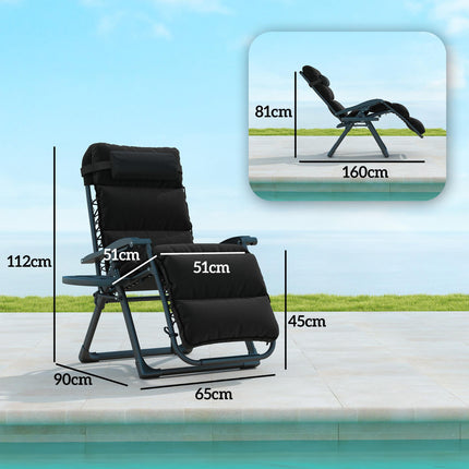 Set of Two Reclining Sun Loungers with Cushions - Black