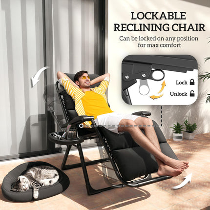Set of Two Reclining Sun Loungers with Cushions - Black