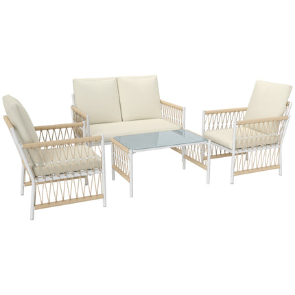 4 Piece Rattan Garden Furniture Set, 4 Seater Wicker Patio Conversation Set with
