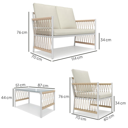 4 Piece Rattan Garden Furniture Set, 4 Seater Wicker Patio Conversation Set with