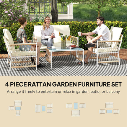 4 Piece Rattan Garden Furniture Set, 4 Seater Wicker Patio Conversation Set with