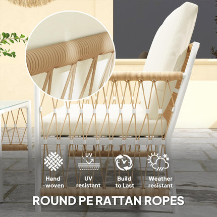 4 Piece Rattan Garden Furniture Set, 4 Seater Wicker Patio Conversation Set with