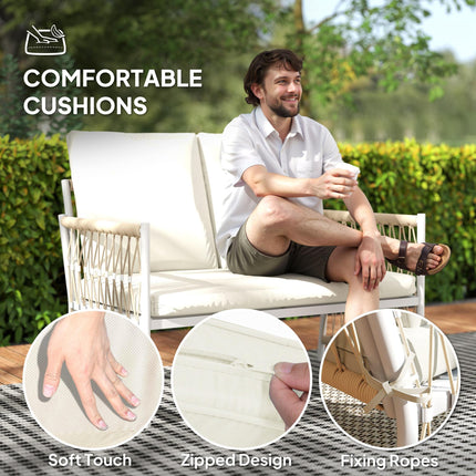 4 Piece Rattan Garden Furniture Set, 4 Seater Wicker Patio Conversation Set with