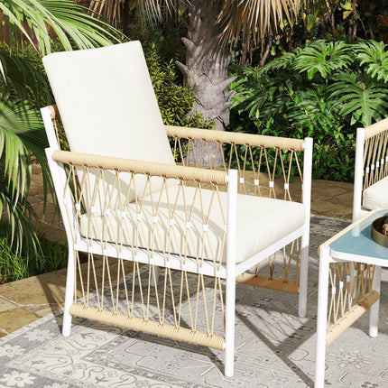 4 Piece Rattan Garden Furniture Set, 4 Seater Wicker Patio Conversation Set with