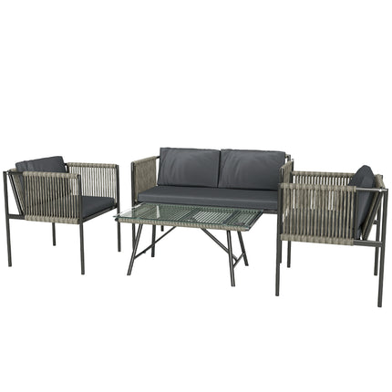 Four-Piece Round Rattan Rope Sofa Set - Grey