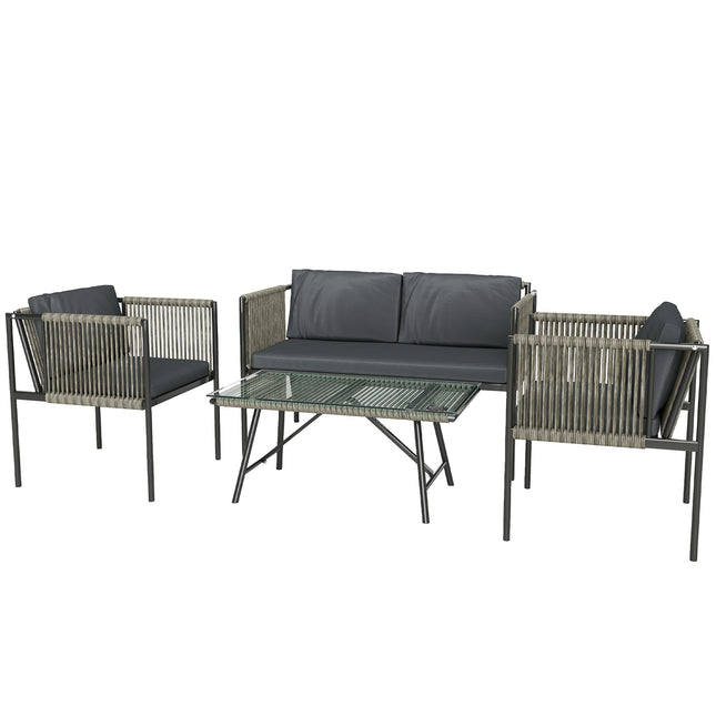 Four-Piece Round Rattan Rope Sofa Set - Grey