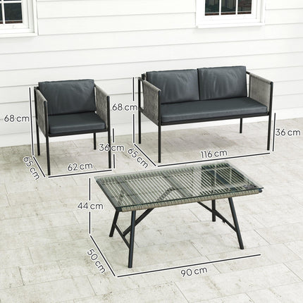 Four-Piece Round Rattan Rope Sofa Set - Grey