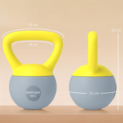 4kg Soft Kettlebell with Non-Slip Handle for Home Gym Strength Training - Yellow and Grey
