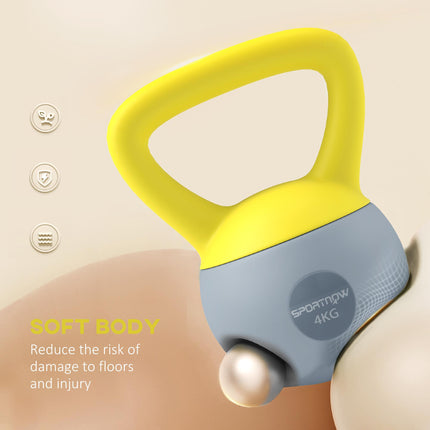 4kg Soft Kettlebell with Non-Slip Handle for Home Gym Strength Training - Yellow and Grey