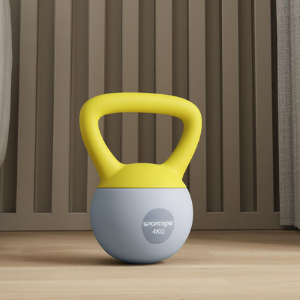 4kg Soft Kettlebell with Non-Slip Handle for Home Gym Strength Training - Yellow and Grey