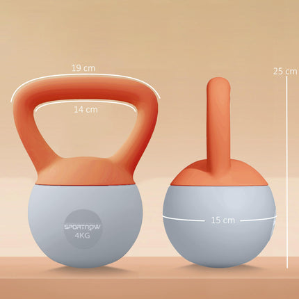 4kg Soft Kettlebell with Non-Slip Handle for Strength Training - Orange and Grey