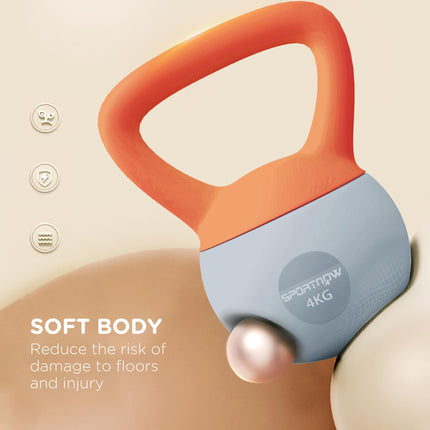 4kg Soft Kettlebell with Non-Slip Handle for Strength Training - Orange and Grey