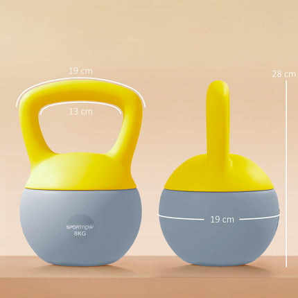 8kg Soft Kettlebell with Non-Slip Handle for Home Gym Strength Training - Yellow and Grey