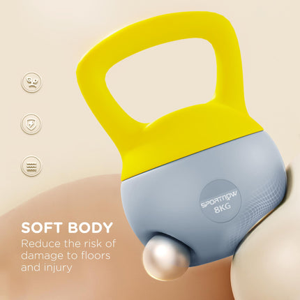 8kg Soft Kettlebell with Non-Slip Handle for Home Gym Strength Training - Yellow and Grey