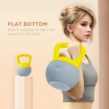 8kg Soft Kettlebell with Non-Slip Handle for Home Gym Strength Training - Yellow and Grey