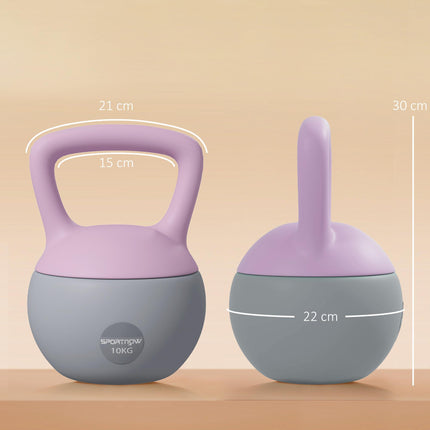 Soft 10kg Kettlebell with Non-Slip Handle for Home Gym Strength Training - Purple and Grey