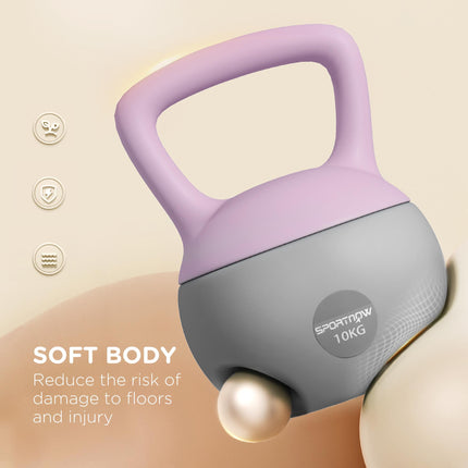 Soft 10kg Kettlebell with Non-Slip Handle for Home Gym Strength Training - Purple and Grey