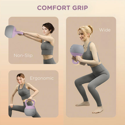 Soft 10kg Kettlebell with Non-Slip Handle for Home Gym Strength Training - Purple and Grey