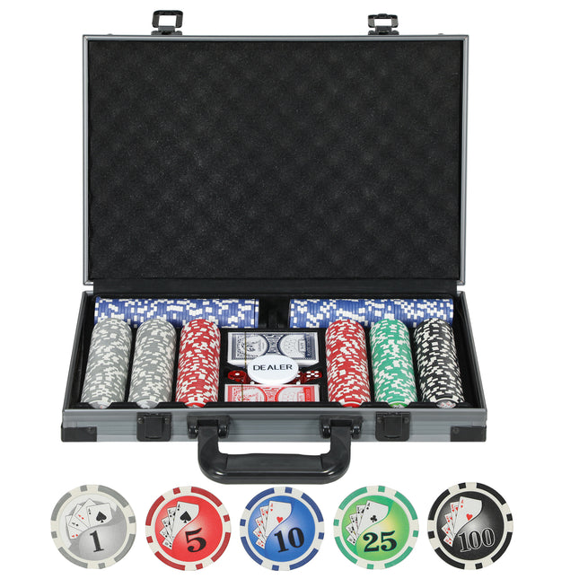 400-Piece Poker Chips Set with Lightweight ABS Case, Casino Texas Holdem Poker Set with Mat, 11.5g Numbered Poker Chips, Two Decks of Cards, Dealer, Five Dices, Grey