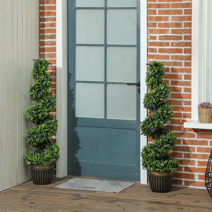 Set of 2 Spiral Boxwood Topiary Trees with Lavender and Pots 115cm - Blue