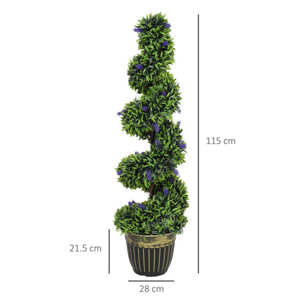 Set of 2 Spiral Boxwood Topiary Trees with Lavender and Pots 115cm - Blue