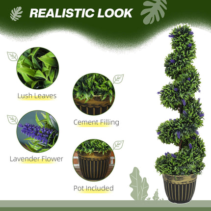 Set of 2 Spiral Boxwood Topiary Trees with Lavender and Pots 115cm - Blue