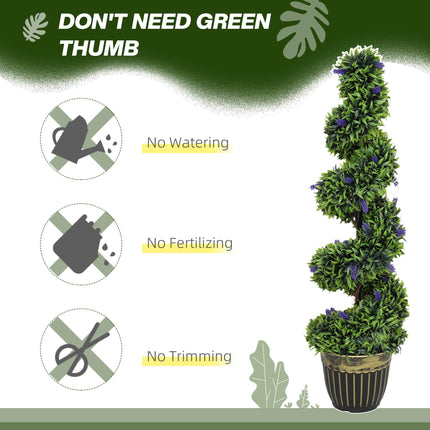 Set of 2 Spiral Boxwood Topiary Trees with Lavender and Pots 115cm - Blue