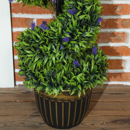 Set of 2 Spiral Boxwood Topiary Trees with Lavender and Pots 115cm - Blue