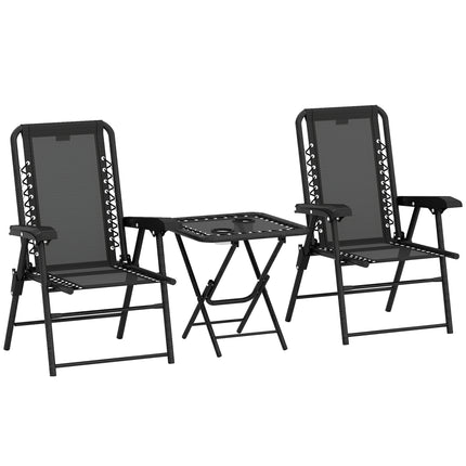 3 Piece Folding Garden Table and Armchair Set with Texteline Fabric - Black