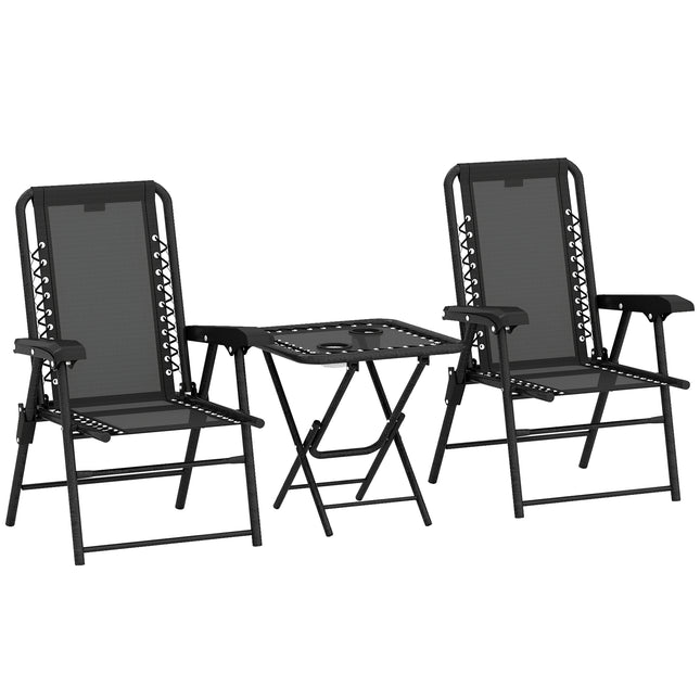 3 Piece Folding Garden Table and Armchair Set with Texteline Fabric - Black