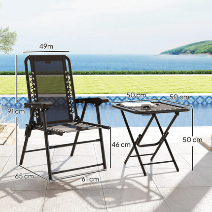 3 Piece Folding Garden Table and Armchair Set with Texteline Fabric - Black