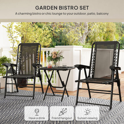 3 Piece Folding Garden Table and Armchair Set with Texteline Fabric - Black
