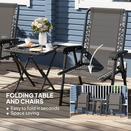 3 Piece Folding Garden Table and Armchair Set with Texteline Fabric - Black