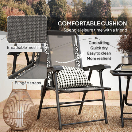 3 Piece Folding Garden Table and Armchair Set with Texteline Fabric - Black