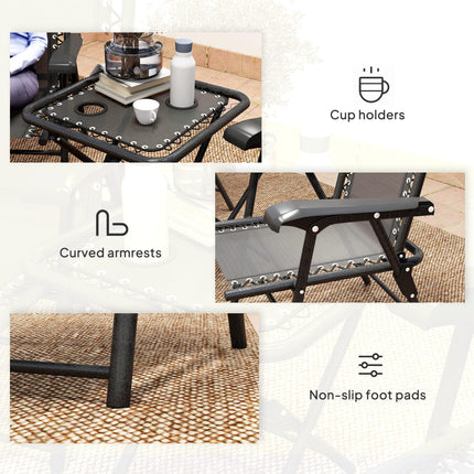 3 Piece Folding Garden Table and Armchair Set with Texteline Fabric - Black