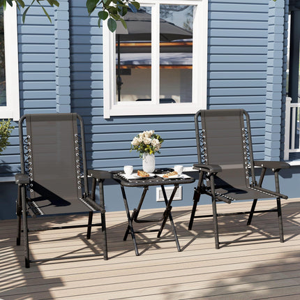 3 Piece Folding Garden Table and Armchair Set with Texteline Fabric - Black