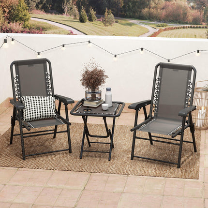 3 Piece Folding Garden Table and Armchair Set with Texteline Fabric - Black