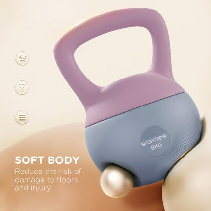 8kg Soft Kettlebell with Non-Slip Handle for Home Gym Strength Training - Purple and Grey