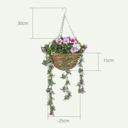 Set of 2 Hanging Faux Silk Azalea Plants in Baskets for Indoor Outdoor Decor - Pink and White
