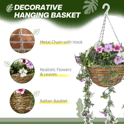 Set of 2 Hanging Faux Silk Azalea Plants in Baskets for Indoor Outdoor Decor - Pink and White