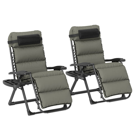 Set of Two Reclining Sun Loungers with Cushions - Grey